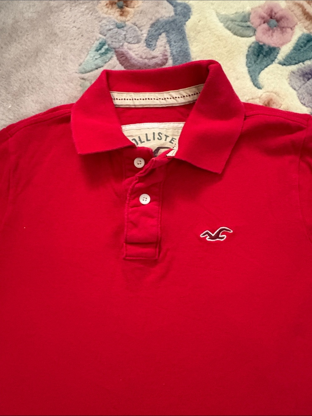 Hollister Red Men’s Short-Sleeve Polo with Embroidered Logo